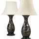 A PAIR OF JAPANESE MOTHER-OF-PEARL INLAID LACQUERED PORCELAIN VASES MOUNTED AS LAMPS - фото 1