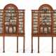 A PAIR OF GEORGE III SATINWOOD, AMARANTH, MAHOGANY, AND ITALIAN REVERSE-PAINTED GLASS CABINETS-ON-STANDS - фото 1