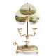 AN AUSTRIAN ORMOLU-MOUNTED, POLYCHROME-PAINTED MOTHER-OF-PEARL TWIN-BRANCH CANDELABRUM - photo 1