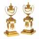 A PAIR OF GEORGE III ORMOLU-MOUNTED WHITE MARBLE CANDLE VASES - фото 1