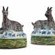 A PAIR OF ASSOCIATED DUTCH DELFT POLYCHROME FIGURAL OVAL BUTTER DISHES AND COVERS - фото 1