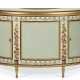 A GEORGE III CREAM, BLUE, POLYCHROME-PAINTED, AND PARCEL-GILT COMMODE - фото 1