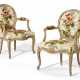 A PAIR OF GEORGE III GREY-PAINTED AND PARCEL-GILT OPEN ARMCHAIRS - фото 1