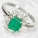 Ring: Weißgoldener Diamant/Brillantring mit schönem Smaragd von ca. 1,15ct, Expertise - photo 1