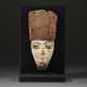 AN EGYPTIAN PAINTED WOOD FACE FROM A COFFIN - photo 1