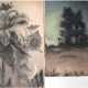 Deckwer (1. Hälfte 20. Jh.) 2 Aquarelle "Sonnenblumen", monogr. und dat. 1937 o.l., 91x59 cm und "Baumgruppe vor Gehöft", monogr. und dat. 1935 u.r., 78x57 cm, je auf Seidenpapier mit starken Knickspuren - photo 1