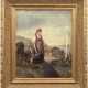 Maler des 19. Jh. "Junge Fischersfrau mit Hund am Ufer vor Fischerdorf stehend", Öl/Lw., unsigniert, 52x42,5 cm, Rahmen - photo 1