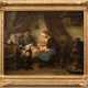 Biedermeier-Maler "Interieur mit Frau, die ihrem bettlägerigen Mann die Pfeife stopft", Öl/Lw., mehrere kl. Hinterlegungen, 1 kl. Loch mittig, 59x73 cm, Rahmen - Foto 1