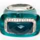 Ring, 925er Silber, blauer, facettierter Achat mit Entourage aus weißen Zirkonia in türkiser Acryl-Fassung, RG 58, Innen-Dm. 18,4 mm, Ringkopf 3,0 x 2,0 cm - фото 1