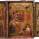 A FINE TRIPTYCH SHOWING THE NATIVITY OF CHRIST, THE TIKHVINSKAYA MOTHER OF GOD AND SELECTED SAINTS - photo 1