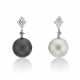 CULTURED PEARL, DIAMOND AND COLOURED DIAMOND PENDENT EARRINGS - Foto 1