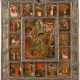 A LARGE ICON SHOWING THE RESURRECTION SURROUNDED BY 16 MAJOR FEASTS OF THE CHURCH WITH RIZA - фото 1