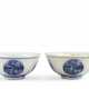 Two blue and white porcelain bowls with dragon and phoenix medallion, bearing Guanxu mark on the base - photo 1