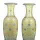 Two large yellow ground balauster vases each ovoid body rising to a tall trumpet neck - photo 1
