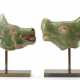 Two ceramic green glazed animal heads - фото 1