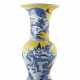 A phoenix tail yellow ground porcelain vase with landscape decoration in blue and white porcelain - фото 1