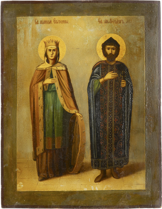 GROSSFORMATIGE IKONE MIT DEN HEILIGEN KATHARINA UND THEODOR — Entdecken