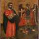 A MONUMENTAL ICON SHOWING AN EVANGELIST AND THE ARCHANGEL MICHAEL TAKING THE SOUL OF A DEAD MAN - photo 1