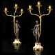 A PAIR OF GEORGE III ORMOLU, PATINATED-BRONZE AND WHITE MARBLE `APOLLO AND DIANA' CANDELABRA - фото 1