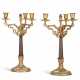 A PAIR OF ITALIAN SILVER-GILT AND AGATE THREE-LIGHT CANDELABRA - фото 1