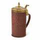 A BÖTTGER RED STONEWARE POLISHED AND CUT TANKARD AND A HINGED GILT-METAL COVER - фото 1