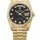 ROLEX. A RARE AND HIGHLY ATTRACTIVE 18K GOLD AND DIAMOND-SET AUTOMATIC WRISTWATCH WITH SWEEP CENTRE SECONDS, DAY, DATE, ONYX DIAL AND BRACELET - photo 1