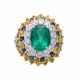 Ring mit ovalem Smaragd, Brillanten und Saphiren - Foto 1