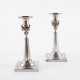 PAIR OF SILVER CANDLESTICKS WITH FLUTED SHAFT AND FESTOONS - photo 1