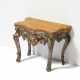 SMALL WOODEN MINIATURE CONSOLE TABLE WITH TROMPE L'OEUIL MARBLE PLATE - фото 1