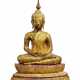 BRONZE BUDDHA IN PRENCELY ADORNMENT SEATED ON THRONE PEDESTAL - фото 1
