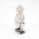 SMALL PORCELAIN BOY WITH NEWSPAPER HAT ON A LITTLE WOODEN HORSE - photo 1