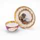 PORCELAIN TEA BOWL AND SAUCER WITH PURPLE GROUND AND LANDSCAPE CARTOUCHES - фото 1