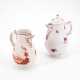 TWO SMALL JUGS WITH PURPLE AND IRON RED DECOR - photo 1