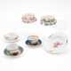 ENSEMBLE OF FIVE PORCELAIN MINIATURE CUPS AND SAUCERS WITH APPLIED FLOWERS - фото 1