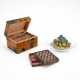 MINIATURE WOODEN GAME BOX, SET OF GLASS MARBLES AND PLAYING CARD BOX - photo 1