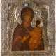 AN ICON OF THE SMOLENSKAYA MOTHER OF GOD WITH SILVER RIZA - фото 1