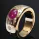 Massiver Gelbgold 750 Bandring mit Rubincabochon und Brillanten (zus. ca. 0.40ct/VSI/W), 21,5g, Gr. 55, Tragespuren - Foto 1