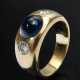 Massiver Gelbgold 750 Bandring mit Saphir Cabochon und Brillanten (zus. ca. 0.36ct/VSI/W), 12,4g, Gr. 57 - Foto 1