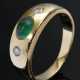 Schmaler Gelbgold 585 Bandring mit Smaragd Cabochon und 2 Brillanten (zus. ca. 0,08ct/P1/TCR), 3,5g, Gr. 50, Tragespuren - photo 1