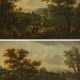Paar Gemälde eines unbekannten Künstlers des 18.Jh. "Landschaften mit Personenstaffage", Öl/Leinwand, Prunkrahmen (kleine Defekte), 23,5x31,7cm (m.R. 40x47,5cm), Craquelé - Foto 1