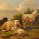 Dieghem, Joseph van (1843-1885) "Ruhende Schafe", Öl/Holz, Prunkrahmen (kleine Defekte), 23x16cm (m.R. 37x29cm), Defekte der Maloberfläche - Foto 1