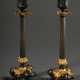 Paar antikisierende Bronze Leuchter auf drei Tatzenfüßen mit feuervergoldeten Blatt- und Weinlaub Dekorationen, 2. Hälfte 19.Jh., H. 24cm - Foto 1