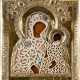 AN ICON OF THE SHUI-SMOLENSKAYA MOTHER OF GOD WITH EMBROIDERED SILVER-GILT OLKAD - фото 1