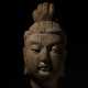 A CARVED WOOD HEAD OF BODHISATTVA - photo 1