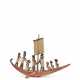 AN EGYPTIAN GESSO-PAINTED WOOD FUNERARY MODEL OF A BOAT - фото 1