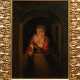 "Alte Dame mit Kerze am Fenster", Öl/ Holz, unsign., rückseitig Reste vom alten Aufkleber bez. "Gerard Dou- Schüler von Rembrandt", 46,5x34 cm, Prunkrahmen - photo 1