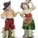Paar Porzellan-Figuren "Tamburin-Spielerin" und "Straßenjunge", wohl Thüringen, polychrom bemalt, H. 15,5 cm und 14 cm - photo 1