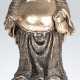 Figur "Glücksbuddha", stehender, dickbäuchiger, lachender Mönch mit Sack, Metall, silberfarben gefasst, H. 22 cm - photo 1