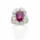 Oval ct. 5.87 ruby with pear and marquise diamond… - фото 1