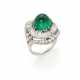 Cabochon ct. 6.00 circa emerald and diamond platin… - фото 1
